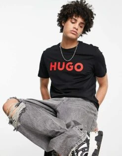 Hugo Red Hugo Dulivio Logo T-shirt With Red Logo In Black For Men 9 Hugo Red Hugo Dulivio Logo T-shirt With Red Logo In Black For Men -Hugoro Store 201898015 1 black 1