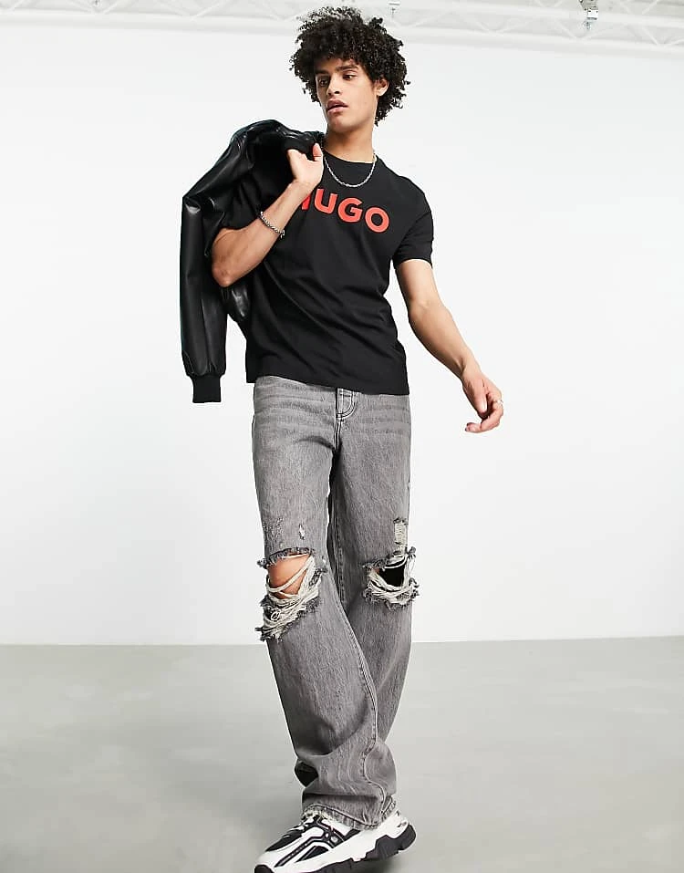 Hugo Red Hugo Dulivio Logo T-shirt With Red Logo In Black For Men 3 Hugo Red Hugo Dulivio Logo T-shirt With Red Logo In Black For Men - Image 3