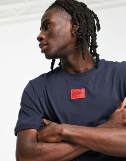 Hugo Red Hugo Diragolino Box Logo Tshirt In Navy For Men