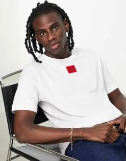 Hugo Red Hugo Diragolino Box Logo Tshirt In White For Men