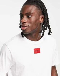 Hugo Red Hugo Diragolino Box Logo Tshirt In White For Men -Hugoro Store 201898568 4