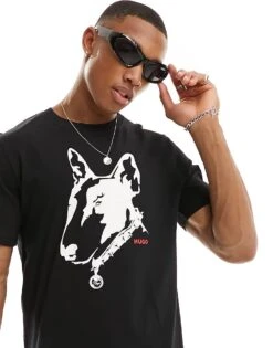 Hugo Red HUGO Dammock Dog Print T-shirt In Black For Men
