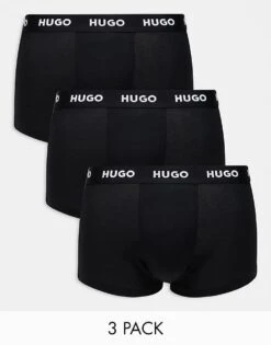 Hugo Red Hugo Bodywear 3 Pack Trunks In Black With Logo Waistband For Men