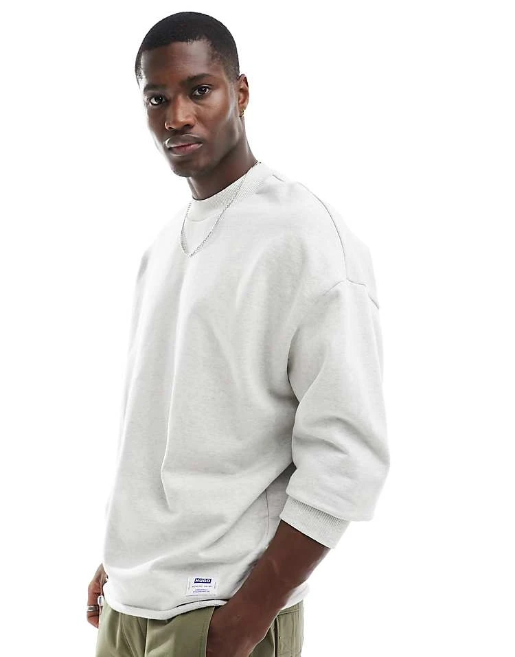 HUGO BLUE Relaxed Sweatshirt In Grey Marle For Men Open Grey 5 HUGO BLUE Relaxed Sweatshirt In Grey Marle For Men Open Grey - Image 5
