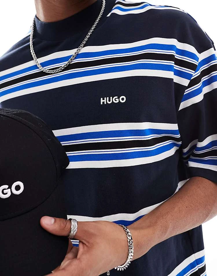 HUGO BLUE Oversized T-shirt In Blue Stripe For Men Dark Blue 3 HUGO BLUE Oversized T-shirt In Blue Stripe For Men Dark Blue - Image 3