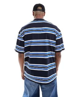 HUGO BLUE Oversized T-shirt In Blue Stripe For Men Dark Blue 8 HUGO BLUE Oversized T-shirt In Blue Stripe For Men Dark Blue -Hugoro Store 205860752 4