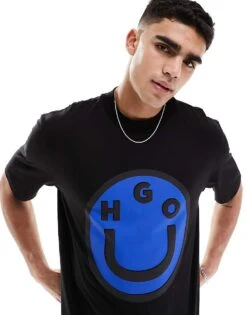 HUGO BLUE Unisex Relaxed Graphic Tee In Black For Men -Hugoro Store 205861005 3