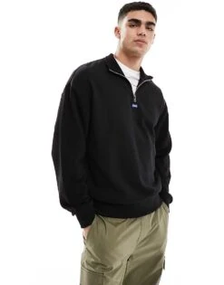 HUGO BLUE Quarter Zip Sweat In Black For Men
