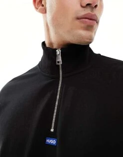 HUGO BLUE Quarter Zip Sweat In Black For Men -Hugoro Store 205861228 3