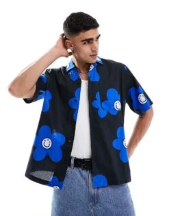 HUGO BLUE Floral Shirt In Black For Men