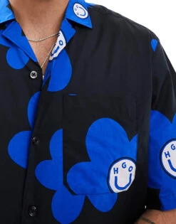 HUGO BLUE Floral Shirt In Black For Men -Hugoro Store 205861267 3