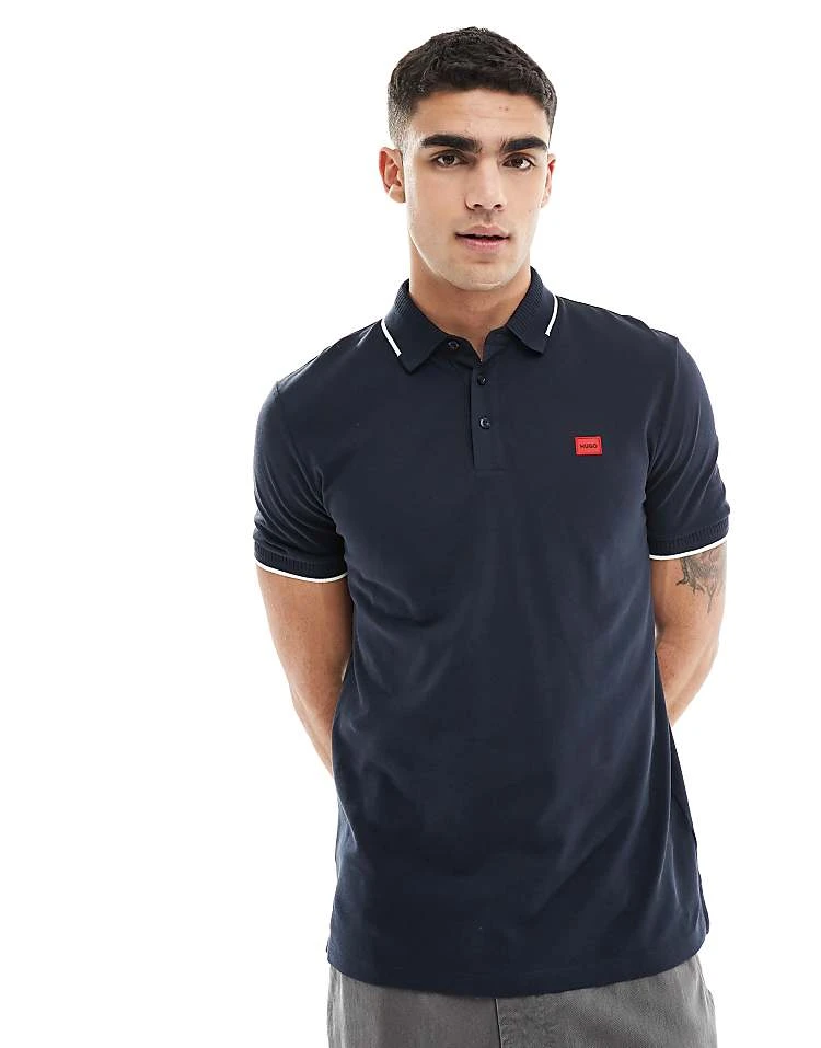 HUGO RED Deresino Tipped Polo Shirt In Navy For Men Dark Blue 1 HUGO RED Deresino Tipped Polo Shirt In Navy For Men Dark Blue