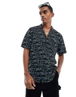 HUGO RED Ellino Shirt In Black Print For Men Turquoise/aqua -Hugoro Store 205937022 1 turquoiseaqua 1