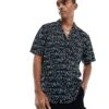 HUGO RED Ellino Shirt In Black Print For Men Turquoise/aqua