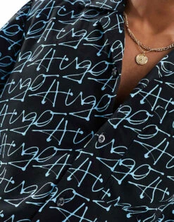 HUGO RED Ellino Shirt In Black Print For Men Turquoise/aqua -Hugoro Store 205937022 3