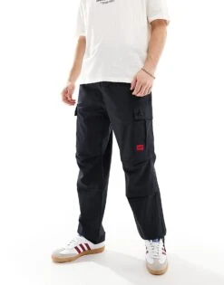 HUGO RED Utility Cuffed Trousers In Black For Men