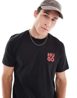 HUGO Red Dimoniti T-shirt In Black With Stacked Chest Logo For Men