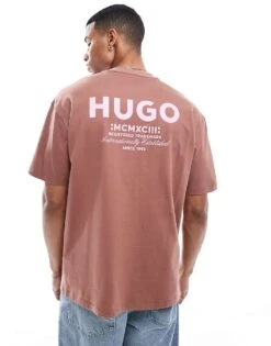 HUGO Blue Nalono Relaxed Fit T-shirt In Brown For Men