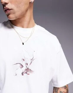 HUGO Red X Les Benjamins Oversized T-shirt In White With Swan Logo Print For Men -Hugoro Store 206764995 2