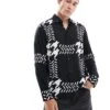 HUGO Red Emero Long Sleeve Shirt In Black With Oversized Houndstooth Print For Men
