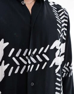 HUGO Red Emero Long Sleeve Shirt In Black With Oversized Houndstooth Print For Men -Hugoro Store 206765191 3