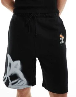 HUGO Red Diflowos Jersey Shorts In Black With Floral Stencil Print For Men -Hugoro Store 206765266 1 black 1
