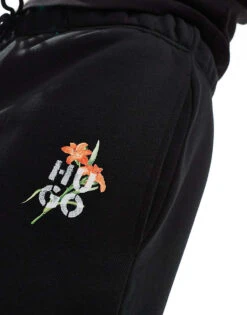 HUGO Red Diflowos Jersey Shorts In Black With Floral Stencil Print For Men -Hugoro Store 206765266 3