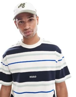 HUGO Blue Nariles Oversized T-shirt In White And Blue Horizontal Stripes For Men -Hugoro Store 206765444 1 white 1