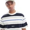 HUGO Blue Nariles Oversized T-shirt In White And Blue Horizontal Stripes For Men