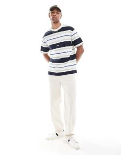 HUGO Blue Nariles Oversized T-shirt In White And Blue Horizontal Stripes For Men -Hugoro Store 206765444 3