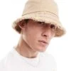 HUGO Red X Les Benjamins Bucket Hat In Beige With All Over Print And Frayed Edge For Men