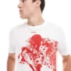HUGO Red Dikobra T-shirt In White With Red Placement Animal Print For Men