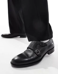 BOSS By Hugo Boss BOSS Colby Monk Strap Shoes In Black Leather For Men