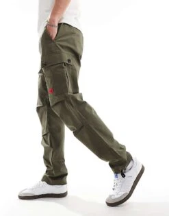 HUGO Red Garlo Cargo Trousers In Khaki Green For Men
