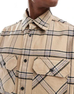 HUGO Blue Ebolt Oversized Flannel Shirt In Beige And Blue Check For Men 7 HUGO Blue Ebolt Oversized Flannel Shirt In Beige And Blue Check For Men -Hugoro Store 206890405 3