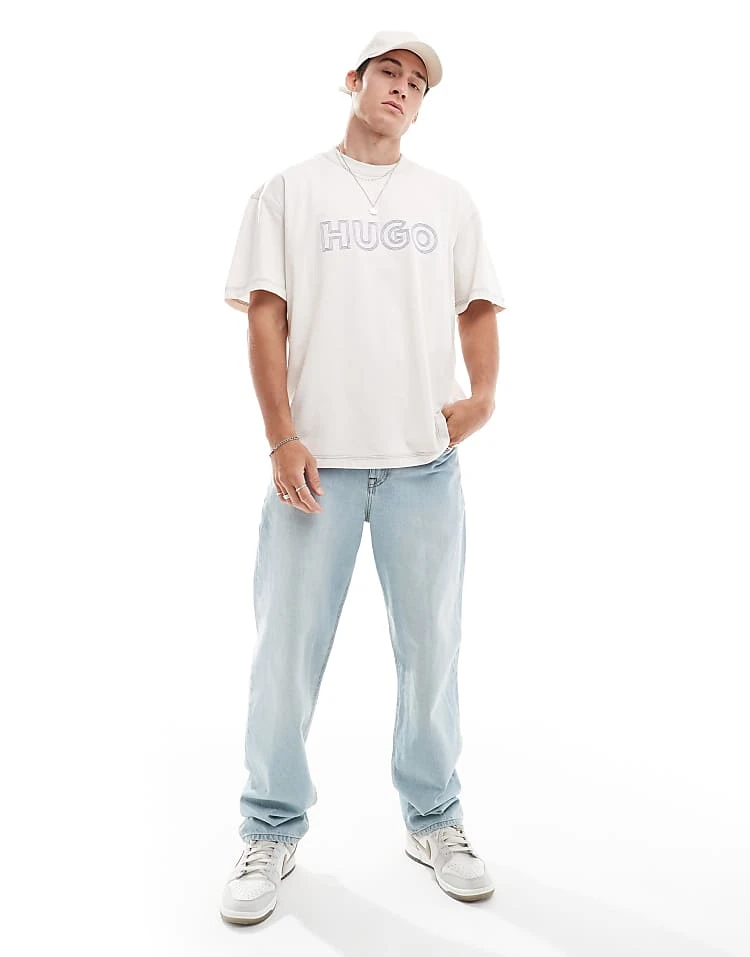 HUGO Blue Nitlogo Oversized T-shirt In White For Men 5 HUGO Blue Nitlogo Oversized T-shirt In White For Men - Image 5