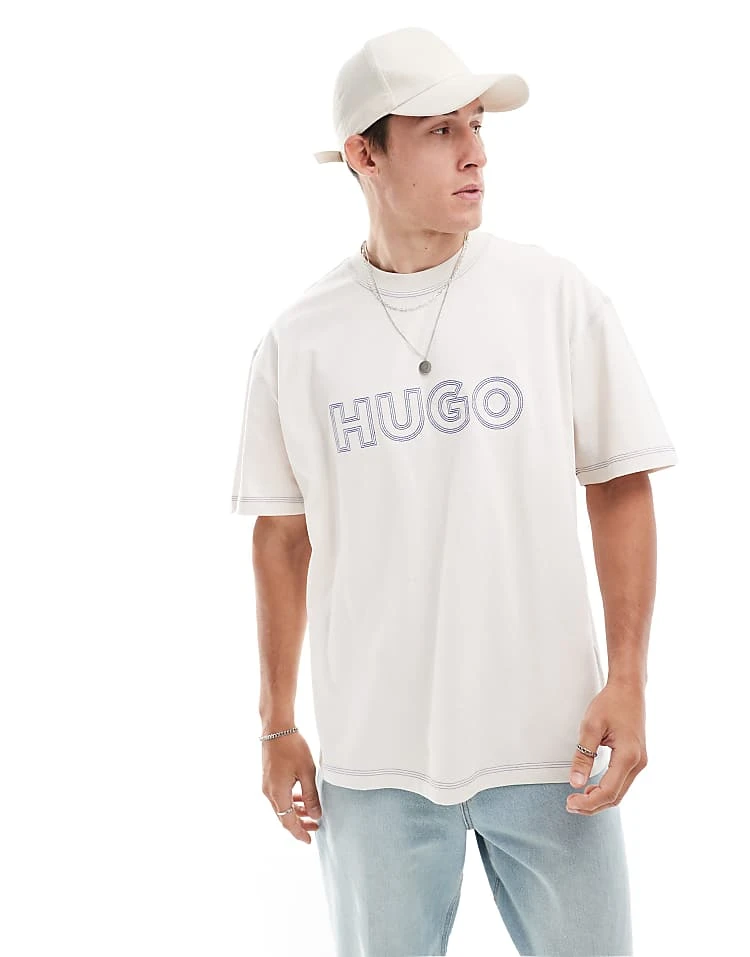 HUGO Blue Nitlogo Oversized T-shirt In White For Men 2 HUGO Blue Nitlogo Oversized T-shirt In White For Men - Image 2