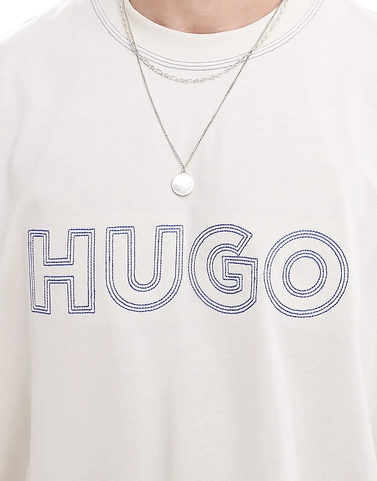 HUGO Blue Nitlogo Oversized T-shirt In White For Men 4 HUGO Blue Nitlogo Oversized T-shirt In White For Men - Image 4