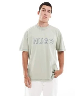 HUGO Blue Nitlogo Oversized T-shirt In Light Green For Men