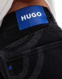 HUGO Blue Nate Denim Jeans In Black With Logo All Over Print For Men -Hugoro Store 206890610 3