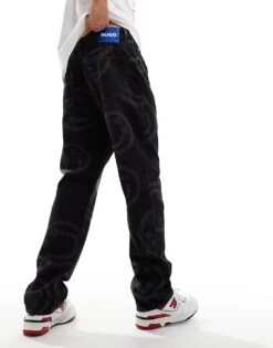HUGO Blue Nate Denim Jeans In Black With Logo All Over Print For Men -Hugoro Store 206890610 4