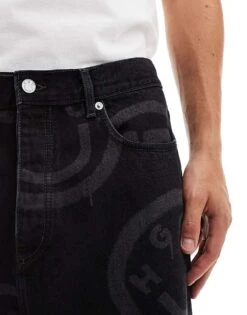HUGO Blue Nate Denim Jeans In Black With Logo All Over Print For Men -Hugoro Store 206890610 5
