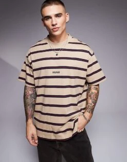 HUGO Blue Nistripo Oversized T-shirt In Beige And Dark Blue Horizontal Stripe For Men -Hugoro Store 206890630 1 beige 1