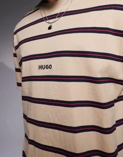 HUGO Blue Nistripo Oversized T-shirt In Beige And Dark Blue Horizontal Stripe For Men -Hugoro Store 206890630 3