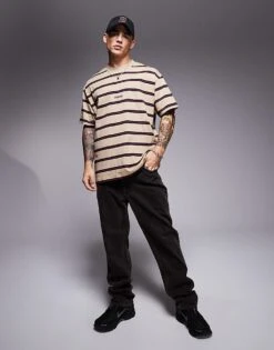 HUGO Blue Nistripo Oversized T-shirt In Beige And Dark Blue Horizontal Stripe For Men -Hugoro Store 206890630 4