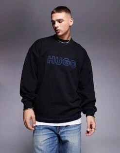 HUGO Blue Nitlogolong Crew Sweatshirt In Black For Men -Hugoro Store 206890706 1 black 1