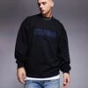 HUGO Blue Nitlogolong Crew Sweatshirt In Black For Men