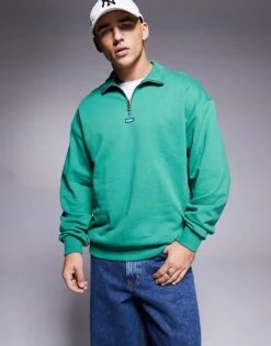 HUGO Blue Neeler Half Zip Sweatshirt In Green For Men
