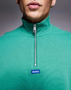 HUGO Blue Neeler Half Zip Sweatshirt In Green For Men -Hugoro Store 206890751 3