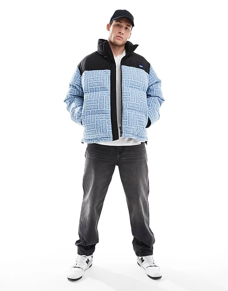 HUGO Blue Byres Puffer Jacket In Black And Blue All Over Print For Men 5 HUGO Blue Byres Puffer Jacket In Black And Blue All Over Print For Men - Image 5